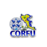 Corfu Island Shape Resin Fridge Magnet - Souvenirs from Greece with Map and Blue Elements