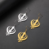 Dawapara Sikh Religious Symbol Earrings Shield Sikhism Punjabi Khanda Pendant Dangle Earrings Stainless Steel Jewelry