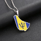 Stainless Steel Barbados Island Map Flag Pendant Necklace Caribbean Sea Barbados Maps Men Women Jewelry Ethnic Gift