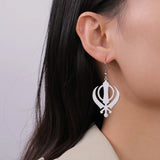Dawapara Sikh Religious Symbol Earrings Shield Sikhism Punjabi Khanda Pendant Dangle Earrings Stainless Steel Jewelry