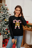 Sweater 2025 Autumn/Winter New Product Christmas Cane Bow Glitter Women's Fashion Round Neck Hooded Long Sleeve Knitted Sweater