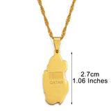 Anniyo Qatar Map Flag Pendant Necklaces Stainless Steel Countries Maps Qataris Maps for Women Girls #027721