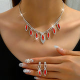 3PC Women's Fashion Copper Inlaid Claw Chain Water Drop Necklace Earrings Jewelry Set Wedding Party Festival Gift-8310