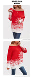 "Women's Winter Knit Sweater - Off Shoulder Pullover with Snowflake Pattern, Christmas Color Block Mid-Length Casual Jumper"