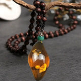 1pcs Imitation Amber Brine Beeswax Beads Necklace Honey Wax Brazilian Amber Necklace Handicraft National Style Pendant Ornaments