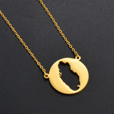 Anniyo Round Qatar Map Pendant Necklaces Stainless Steel Jewelry Qataris Maps for Women Girls #264621