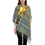 Custom Printed Ancient Gold Pharaoh Egypt King Tut Scarf Men Women Winter Fall Warm Scarves Egyptian Hieroglyphic Shawl Wrap