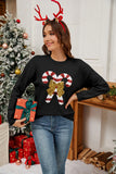 Sweater 2025 Autumn/Winter New Product Christmas Cane Bow Glitter Women's Fashion Round Neck Hooded Long Sleeve Knitted Sweater