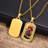 Men Personalize Engrave Name Square Customizable Photo of Family Necklaces, Picture Words Date Pendant,Keepsake Gifts Collar