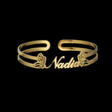 Akizoom Custom Name Heart Bracelets Stainless Steel Personalized letter Cuff Bangles Bracelets for Woman Man Family Jewelry Gift