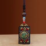 Nepal Tangka Pendant Male Green Tara Manjushri Bodhisattva Black Sandalwood Buddha Sign Vintage Necklace Sweater Chain Jewelry