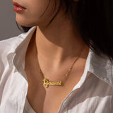 Unique Custom Name Stainless Steel Jewelry Necklace for Women Personalized Feather Insert Zircon Pendant Accessory Birthday Gift