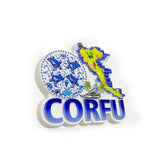Corfu Island Shape Resin Fridge Magnet - Souvenirs from Greece with Map and Blue Elements