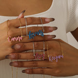 Personalized Enamel Pendant Custom Colorful Name Necklace Stainless Steel Dopamine Chain Jewelry Memorial Gift Christmas Gift