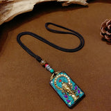 Nepal Tangka Pendant Male Green Tara Manjushri Bodhisattva Black Sandalwood Buddha Sign Vintage Necklace Sweater Chain Jewelry