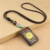 Nepal Tangka Pendant Male Green Tara Manjushri Bodhisattva Black Sandalwood Buddha Sign Vintage Necklace Sweater Chain Jewelry