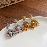 Mediaeval Retro Bell Hollowed Tassel Earrings Round Carved Drop Earring Temperament Dedicate Hanging Decor Ethnic Style Jewelry