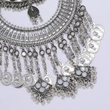 Boho Gypsy Vintage Metal Coin Tassel Large Bib Necklace Collar Women Indian Ethnic Statement Necklace Jewelry