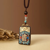 Nepal Tangka Pendant Male Green Tara Manjushri Bodhisattva Black Sandalwood Buddha Sign Vintage Necklace Sweater Chain Jewelry