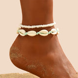 2PCS Bohemia Natural Shell Anklets For Women Small Resin Beads Summer Beach Shell Barefoot Ankle Bracelet Leg Chain Foot Jewelry