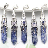 16pcs Crystal Pendulum for Divination Dowsing Natural Gem Stone Amethyst Hexagon Pendant For DIY Jewelry Making Necklace Pendant