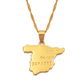 Anniyo Spain Map Pendant & Necklace Chain for Women Men Gold Color Jewelry ESPAGNE #007110