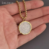 10pcs Waterproof Stainless Steel Box Chain Jewelry Lucky Six Pence U.K Elizabeth Coin Gold Color Women Medallion Necklace Tiki