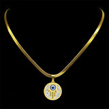 Evil Blue Eye Hand of Fatim Pendant Necklace for Women Men Gold Color Stainless Steel Rhinestone Turkish Amulet Chain Jewelry