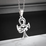 Ancient Egyptian Pharaoh Life Anka Cross Stainless Steel Necklace Anubis Totem Pendant Men\'s Amulet Jewelry Leather Rope Chain