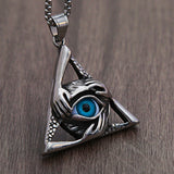 Retro Unique Evil Eye Pendant for Men Punk Hip Hop Stainless Steel Triangle Necklace Personality Fashion Jewelry Gift Wholesale