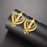 Dawapara Sikh Religious Symbol Earrings Shield Sikhism Punjabi Khanda Pendant Dangle Earrings Stainless Steel Jewelry