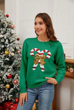 Sweater 2025 Autumn/Winter New Product Christmas Cane Bow Glitter Women's Fashion Round Neck Hooded Long Sleeve Knitted Sweater