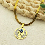 Evil Blue Eye Hand of Fatim Pendant Necklace for Women Men Gold Color Stainless Steel Rhinestone Turkish Amulet Chain Jewelry