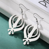 Dawapara Sikh Religious Symbol Earrings Shield Sikhism Punjabi Khanda Pendant Dangle Earrings Stainless Steel Jewelry