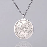 Dawapara Good Luck Elephant Medallion Necklace Powerful Protection Amulet Ohm Symbol Horseshoe Evil Eye Necklace Stainless Steel