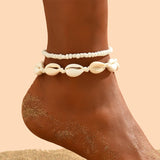 2PCS Bohemia Natural Shell Anklets For Women Small Resin Beads Summer Beach Shell Barefoot Ankle Bracelet Leg Chain Foot Jewelry