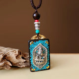 Nepal Tangka Pendant Male Green Tara Manjushri Bodhisattva Black Sandalwood Buddha Sign Vintage Necklace Sweater Chain Jewelry