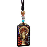 Nepal Tangka Pendant Male Green Tara Manjushri Bodhisattva Black Sandalwood Buddha Sign Vintage Necklace Sweater Chain Jewelry