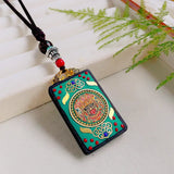 Nepal Tangka Pendant Male Green Tara Manjushri Bodhisattva Black Sandalwood Buddha Sign Vintage Necklace Sweater Chain Jewelry