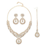 Crystal Necklaces Fashion Gold Color Rhinestone Choker Necklaces earrings set  for Women Geometric Bridal Weddings Jewelry Party