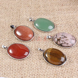 Natural Crystal Oval Shape Stone Pendants For Women Amethyst Rose Quartz Lapis Lazuli Labradorite Gemstone Pendant Jewellery