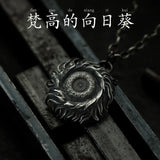 Original Van Gogh sunflower sunflower men's necklace high sense pendant nautical compass retro fashion trend pendant gift.