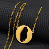 Anniyo Round Qatar Map Pendant Necklaces Stainless Steel Jewelry Qataris Maps for Women Girls #264621