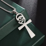 Ancient Egyptian Pharaoh Life Anka Cross Stainless Steel Necklace Anubis Totem Pendant Men\'s Amulet Jewelry Leather Rope Chain