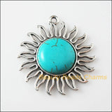2Pc Retro Tibetan Silver Sun Flower Charms Pendants 42.5x46mm