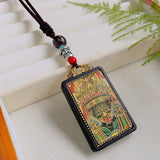 Nepal Tangka Pendant Male Green Tara Manjushri Bodhisattva Black Sandalwood Buddha Sign Vintage Necklace Sweater Chain Jewelry