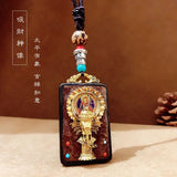 Nepal Tangka Pendant Male Green Tara Manjushri Bodhisattva Black Sandalwood Buddha Sign Vintage Necklace Sweater Chain Jewelry