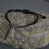 Men's Stylish Black Rope Chain Ankle Bracelets for Boys,Waterproof Stainless Steel Feather Beads Charm Anklet,Foot Gifts Jewelry
