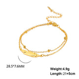 Simple Feather Stainless Steel Double Layer Bead Chain Ankle Anklets For Women Men Gold Silver Metal Anklet Daily Jewelry
