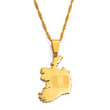 Anniyo The Republic of Ireland Map Gold Color Pendant and Thin Chain Necklaces Poblacht na Heireann Country Maps Jewelry @020821